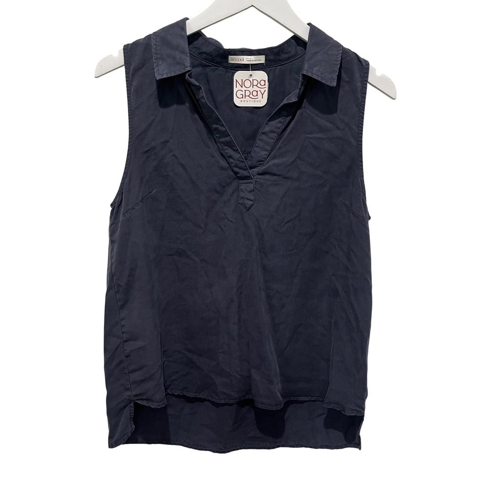 Becool Sleeveless Collared VNeck Top Women Medium Blue Tencel Casual NEW